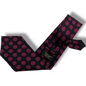 Kai‎ Long 100% Silk Black Pink Polka Dot Tie Mens Handmade Designer Necktie 59x4